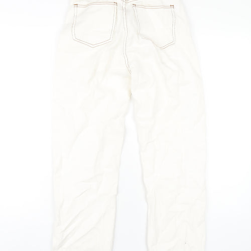 PRETTYLITTLETHING Womens Ivory Cotton Straight Jeans Size 4 L28 in Regular Zip