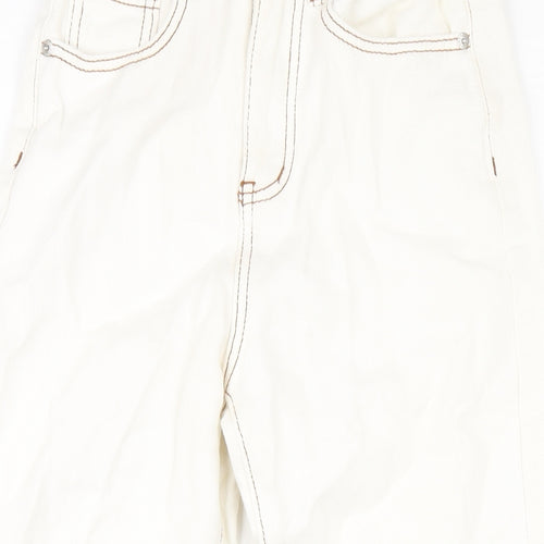 PRETTYLITTLETHING Womens Ivory Cotton Straight Jeans Size 4 L28 in Regular Zip