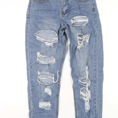 PRETTYLITTLETHING Womens Blue Cotton Mom Jeans Size 6 L27 in Regular Zip