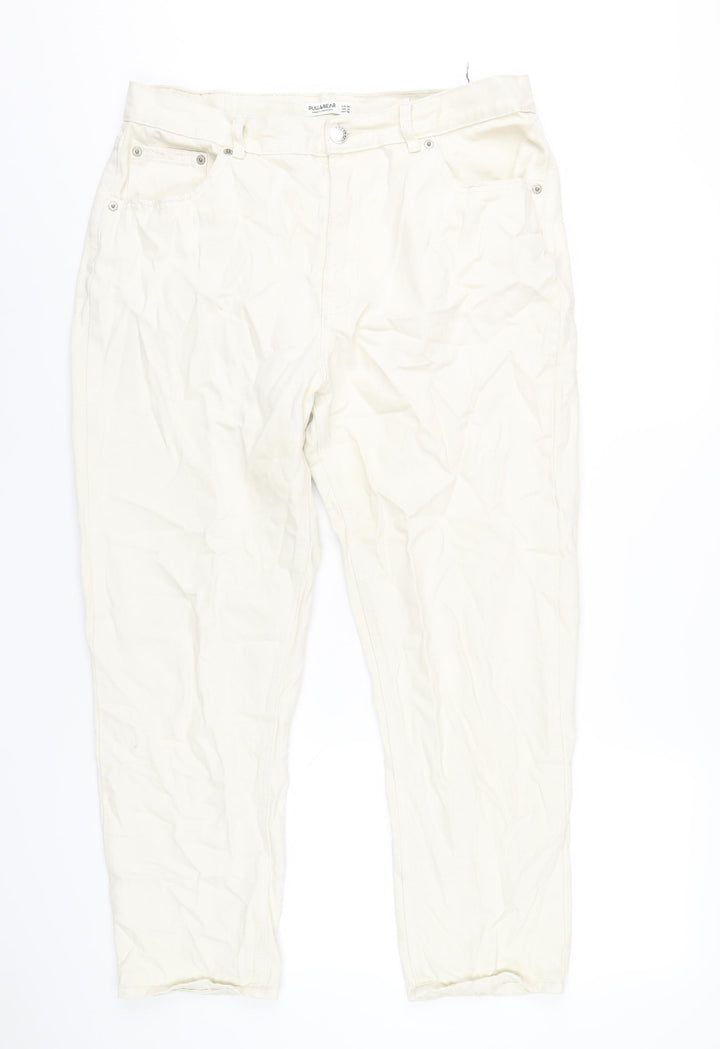 Pull&Bear Womens Ivory Cotton Straight Jeans Size 36 in L27 in Regular Zip
