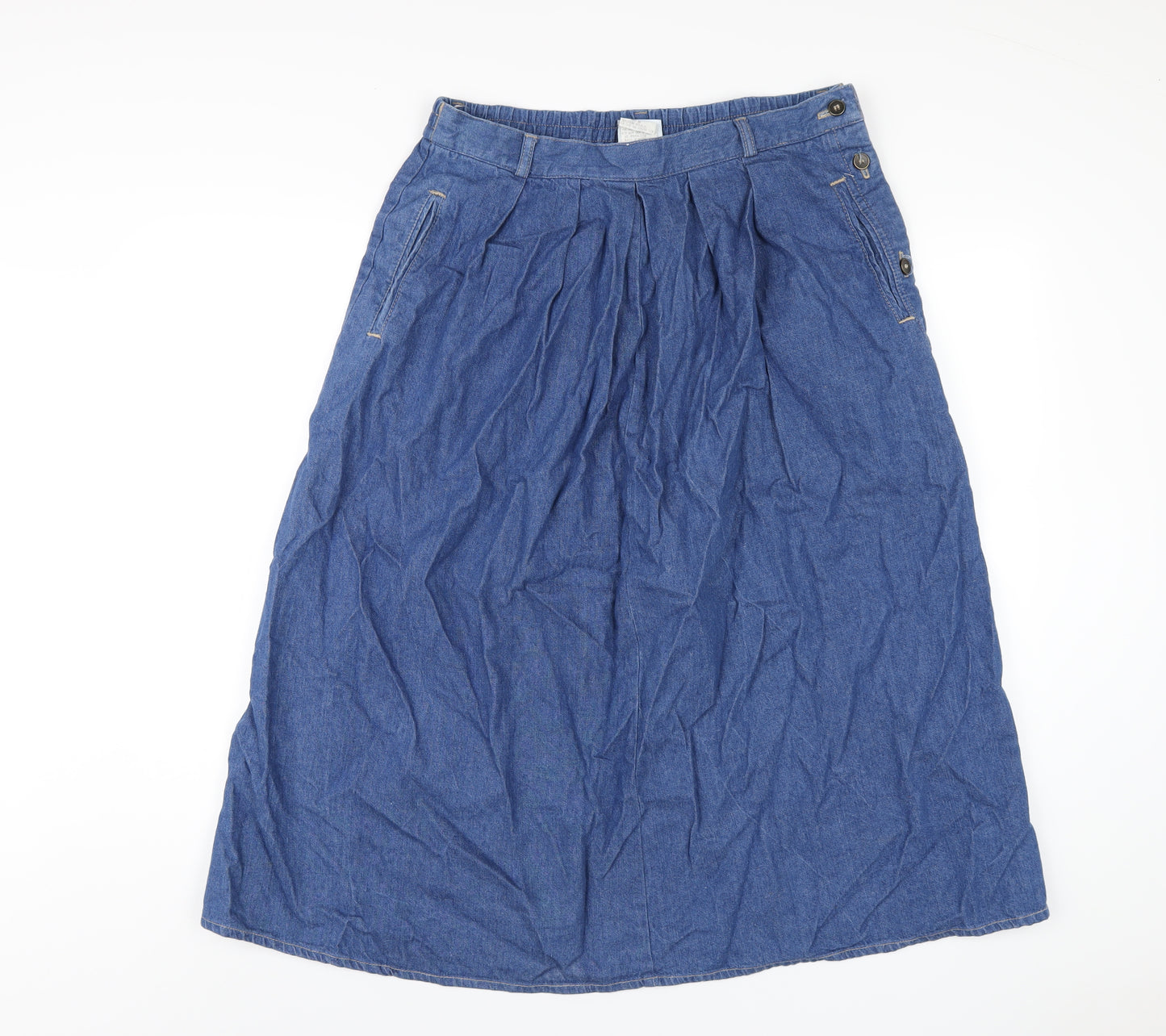 Koret Womens Blue Cotton A-Line Skirt Size 14 Button