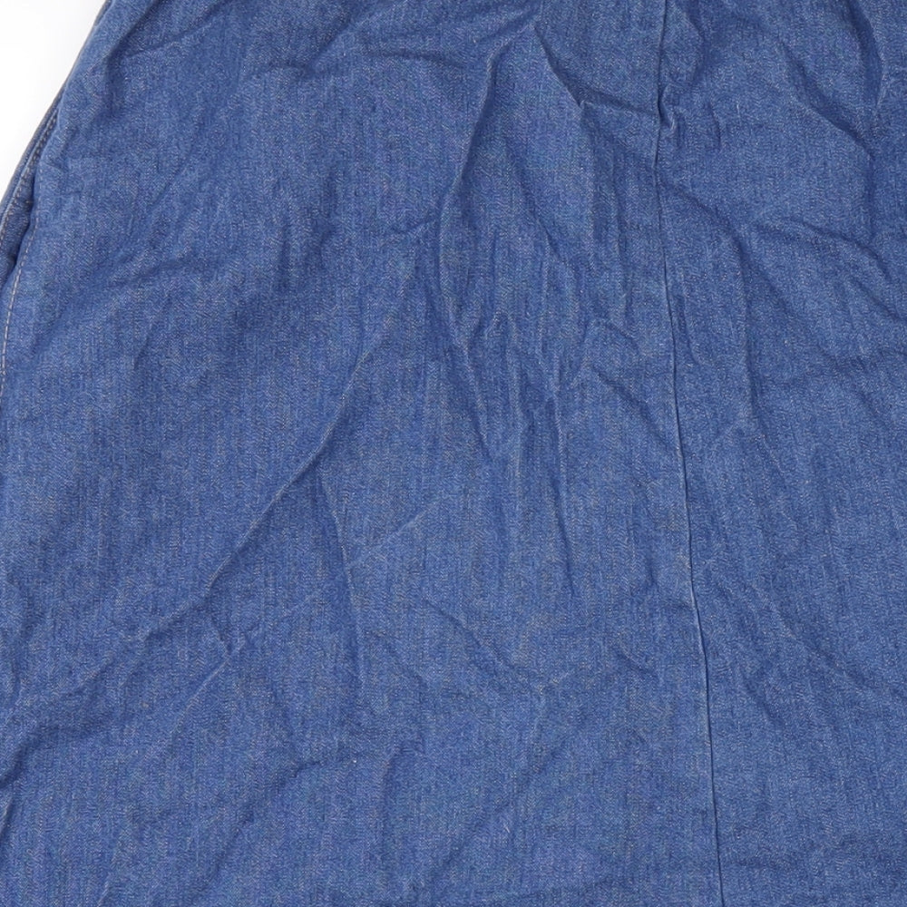 Koret Womens Blue Cotton A-Line Skirt Size 14 Button