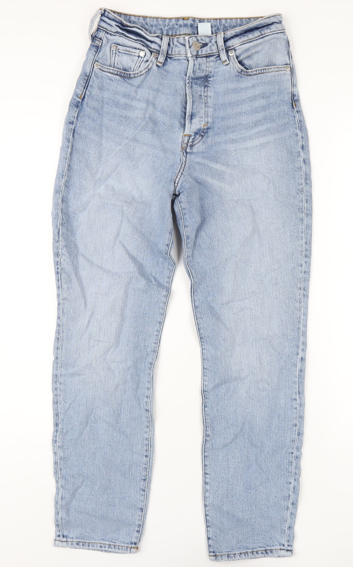 H&M Womens Blue Cotton Straight Jeans Size 8 L28 in Regular Zip