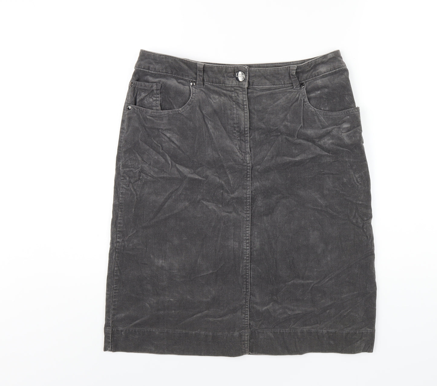 Per Una Womens Grey Cotton Straight & Pencil Skirt Size 12 Zip