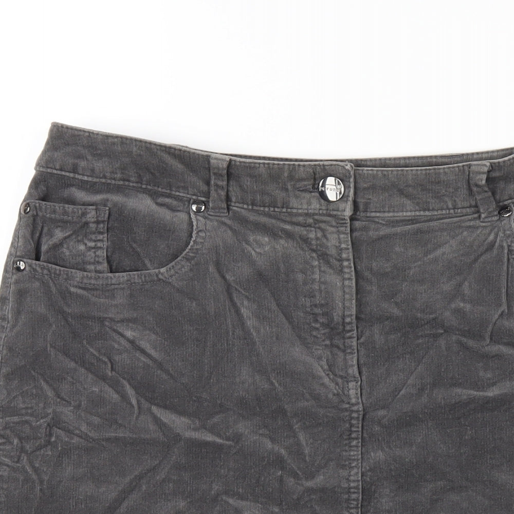 Per Una Womens Grey Cotton Straight & Pencil Skirt Size 12 Zip