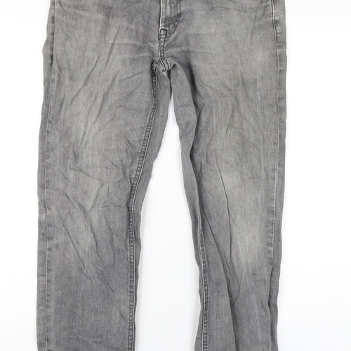 Red Herring Mens Grey Cotton Straight Jeans Size 32 in L28 in Regular Zip