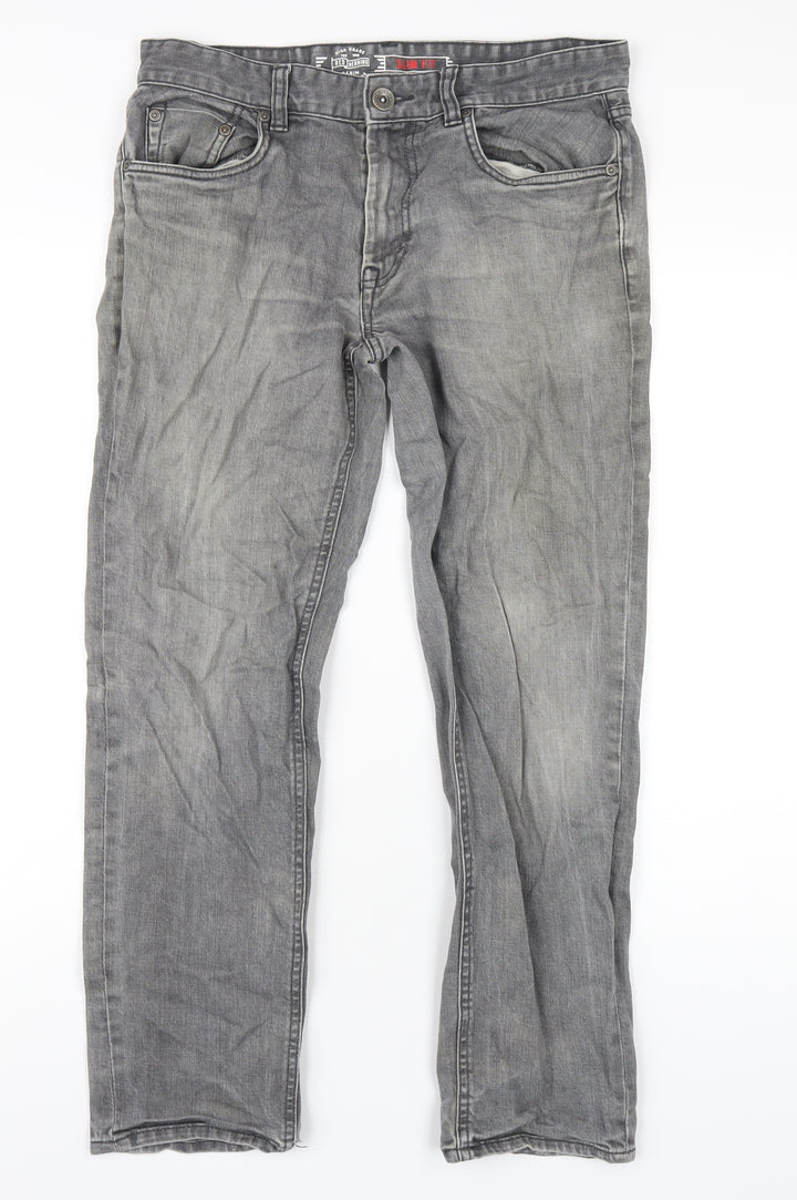 Red Herring Mens Grey Cotton Straight Jeans Size 32 in L28 in Regular Zip