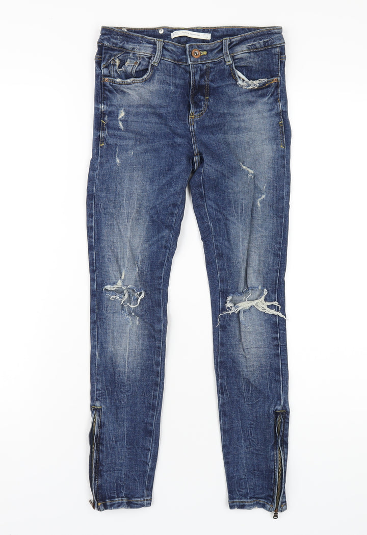 Zara Womens Blue Cotton Skinny Jeans Size 6 L26 in Regular Zip