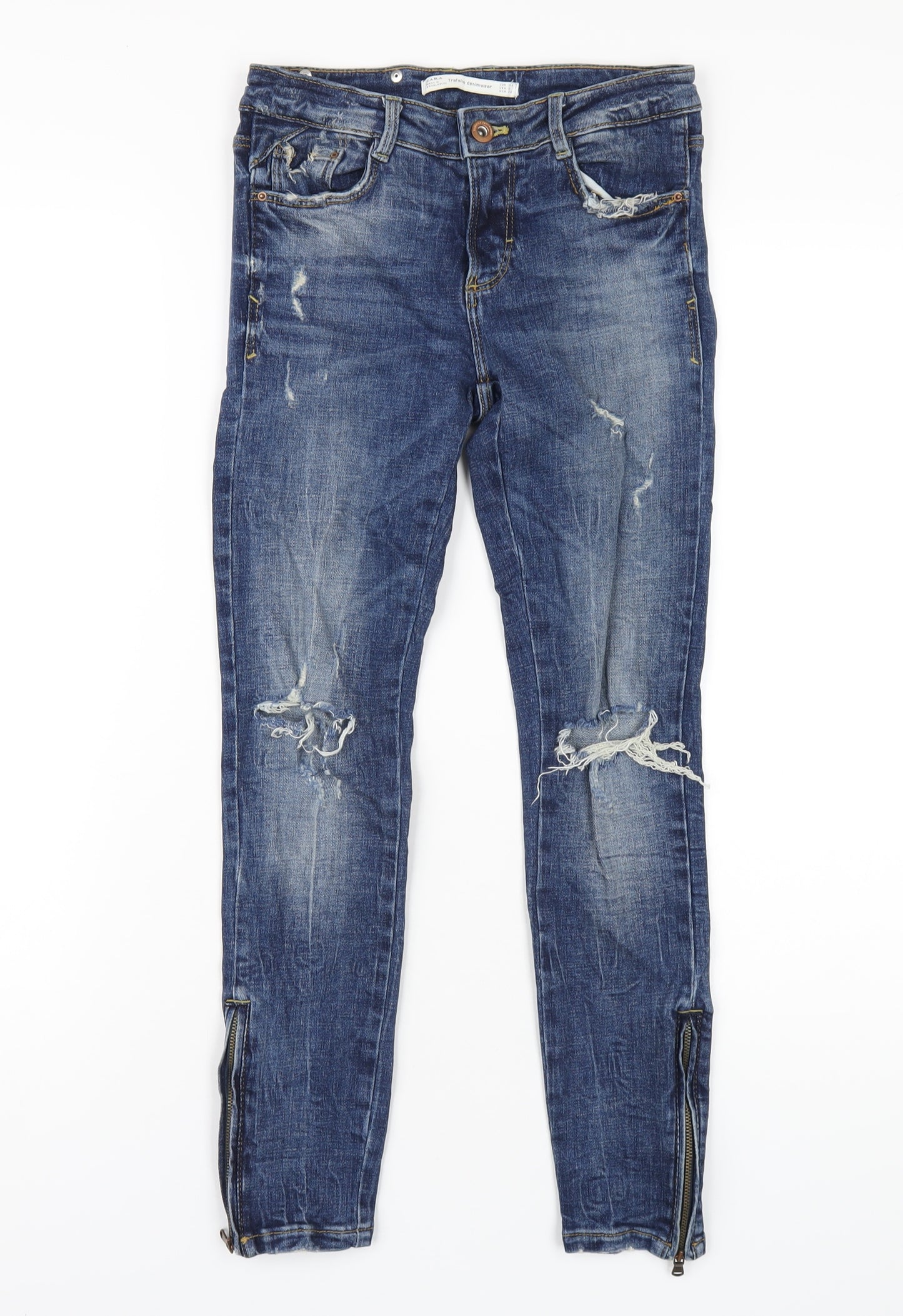 Zara Womens Blue Cotton Skinny Jeans Size 6 L26 in Regular Zip