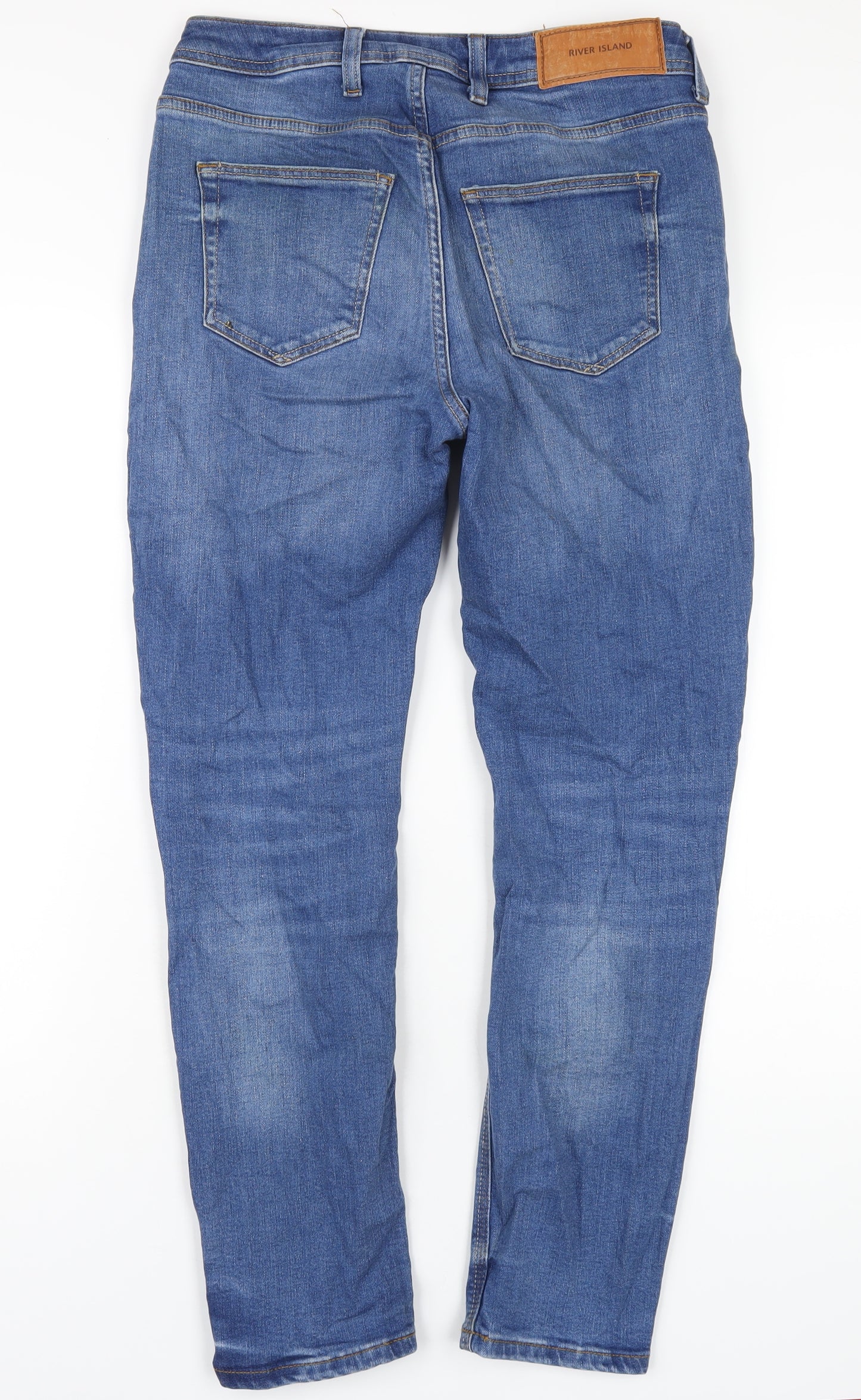 River Island Mens Blue Cotton Skinny Jeans Size 28 in L30 in Regular Zip