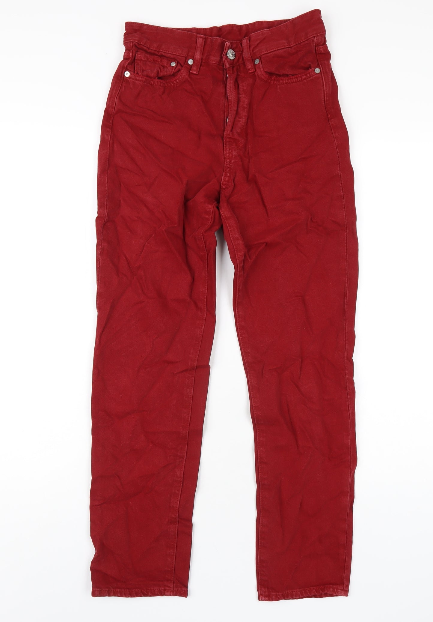 H&M Womens Red Cotton Straight Jeans Size 25 in L29 in Regular Button