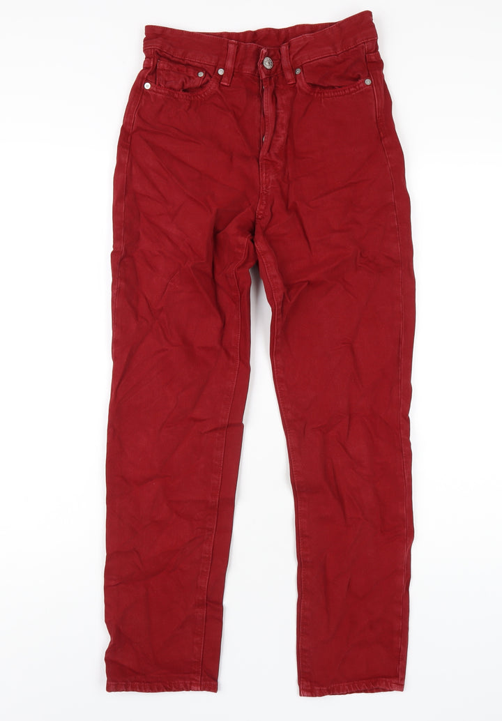 H&M Womens Red Cotton Straight Jeans Size 25 in L29 in Regular Button