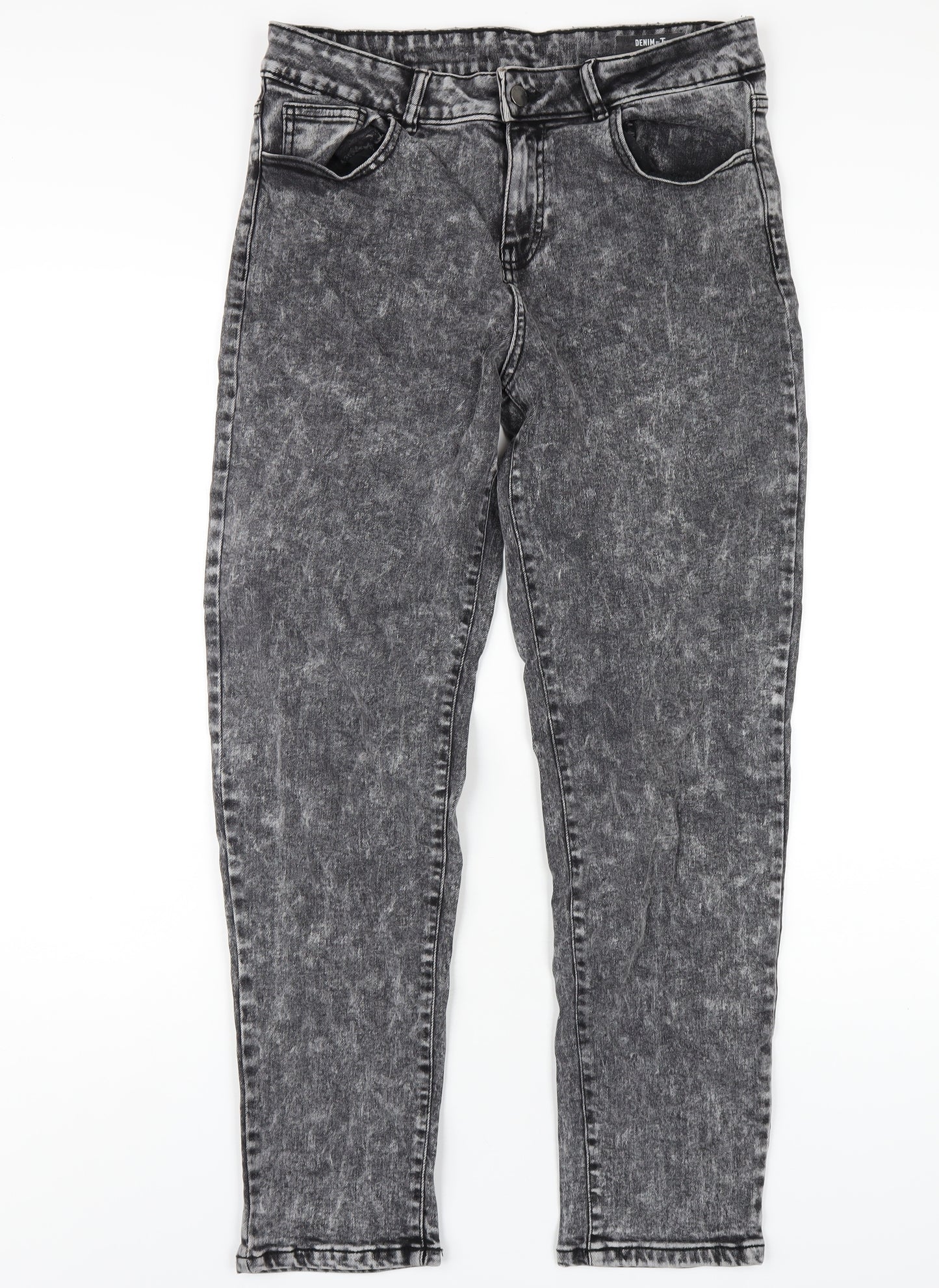 TU Womens Grey Cotton Boyfriend Jeans Size 12 L30 in Regular Zip