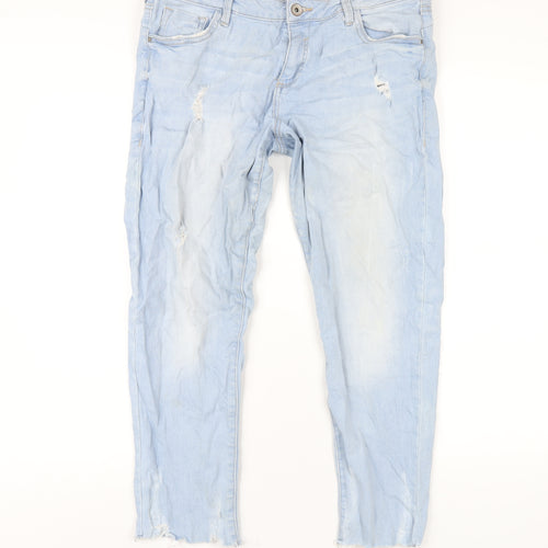 Denim & Co. Womens Blue Cotton Straight Jeans Size 14 L27 in Regular Zip