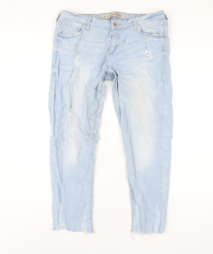 Denim & Co. Womens Blue Cotton Straight Jeans Size 14 L27 in Regular Zip