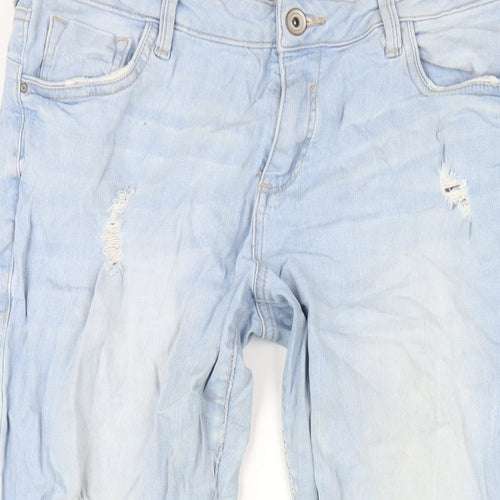Denim & Co. Womens Blue Cotton Straight Jeans Size 14 L27 in Regular Zip