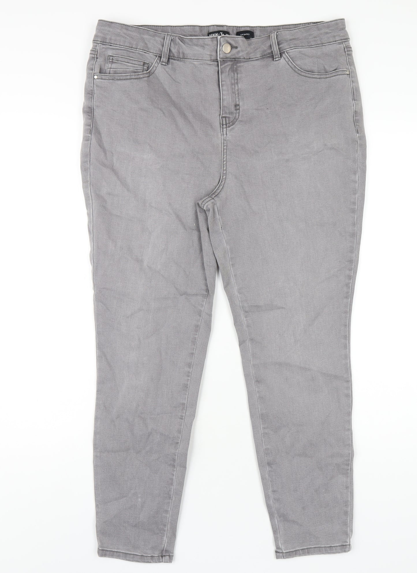 TU Womens Grey Cotton Skinny Jeans Size 16 L27 in Regular Zip