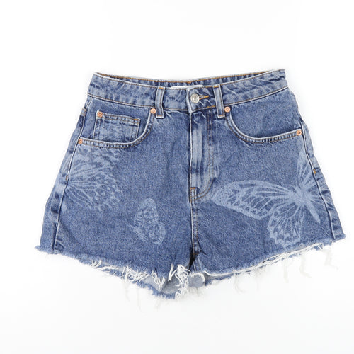 Denim & Co. Womens Blue Cotton Cut-Off Shorts Size 8 Regular Zip