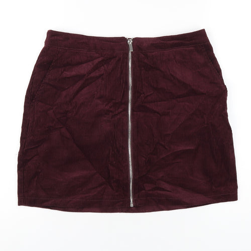 New Look Womens Purple Cotton A-Line Skirt Size 12 Zip