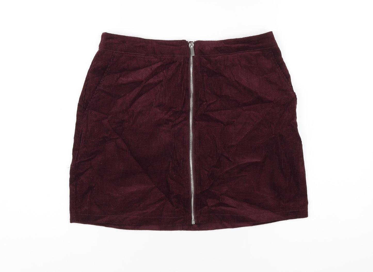 New Look Womens Purple Cotton A-Line Skirt Size 12 Zip