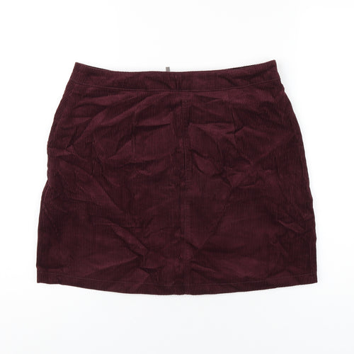 New Look Womens Purple Cotton A-Line Skirt Size 12 Zip