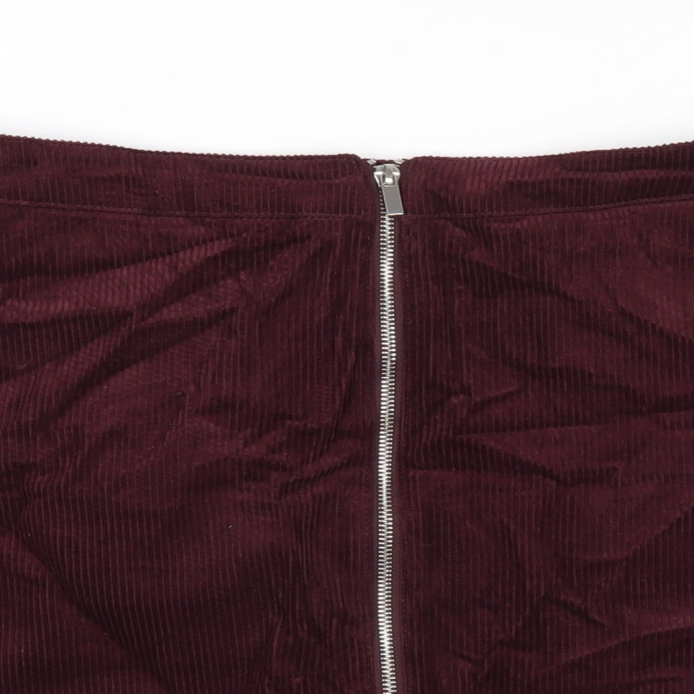 New Look Womens Purple Cotton A-Line Skirt Size 12 Zip