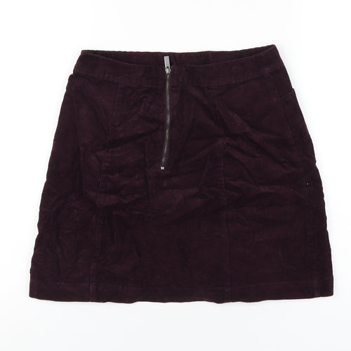 Oasis Womens Purple Cotton A-Line Skirt Size 8 Zip