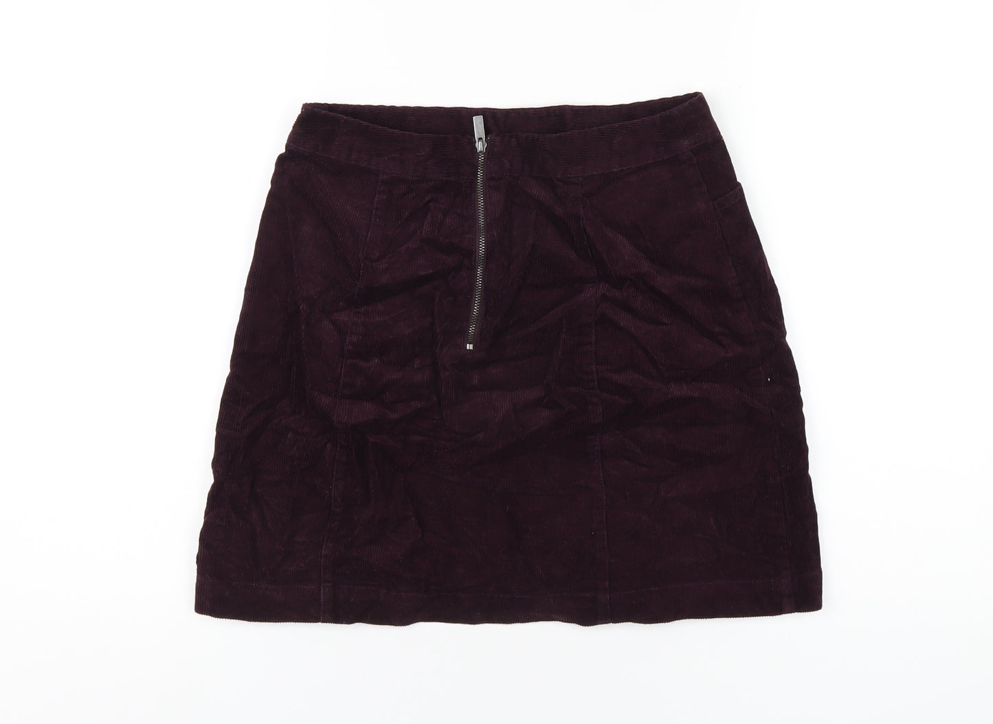 Oasis Womens Purple Cotton A-Line Skirt Size 8 Zip
