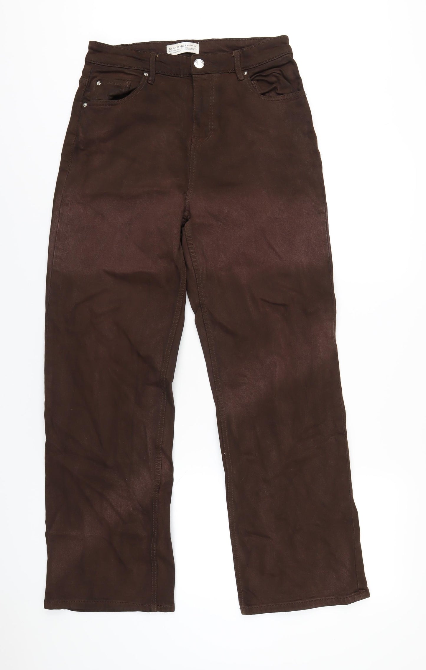 Denim & Co. Womens Brown Cotton Wide-Leg Jeans Size 12 L30 in Regular Zip