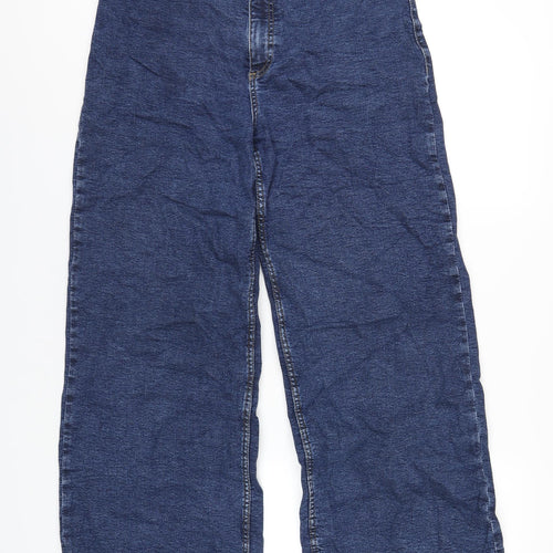 Mango Womens Blue Cotton Wide-Leg Jeans Size 14 L28 in Regular Zip