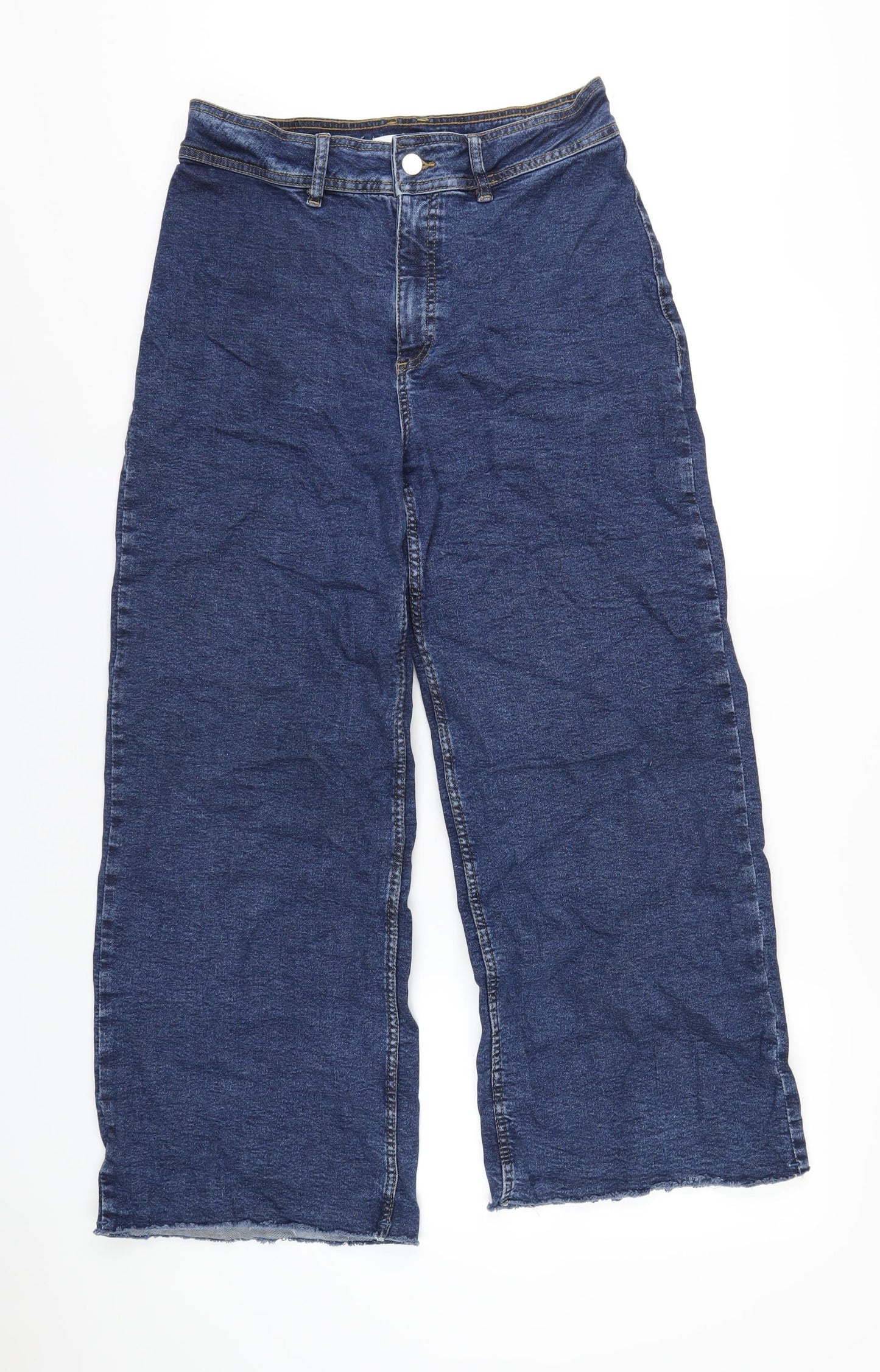 Mango Womens Blue Cotton Wide-Leg Jeans Size 14 L28 in Regular Zip