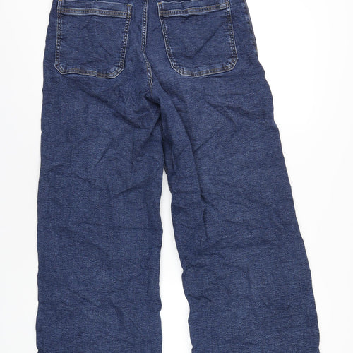 Mango Womens Blue Cotton Wide-Leg Jeans Size 14 L28 in Regular Zip