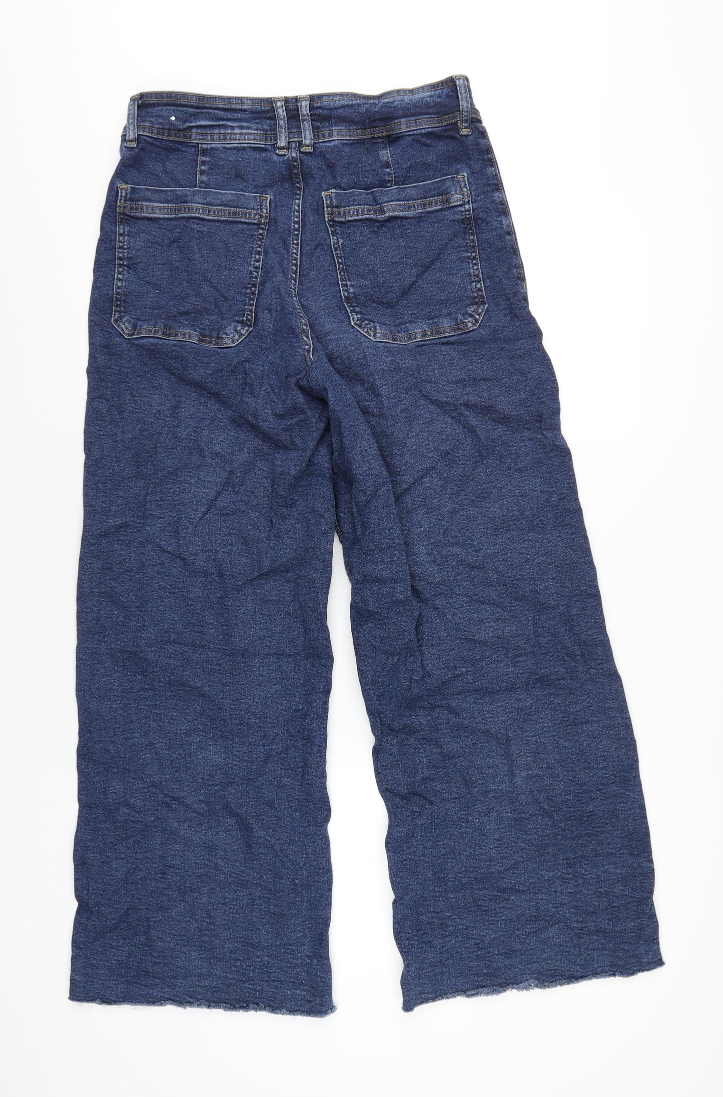 Mango Womens Blue Cotton Wide-Leg Jeans Size 14 L28 in Regular Zip