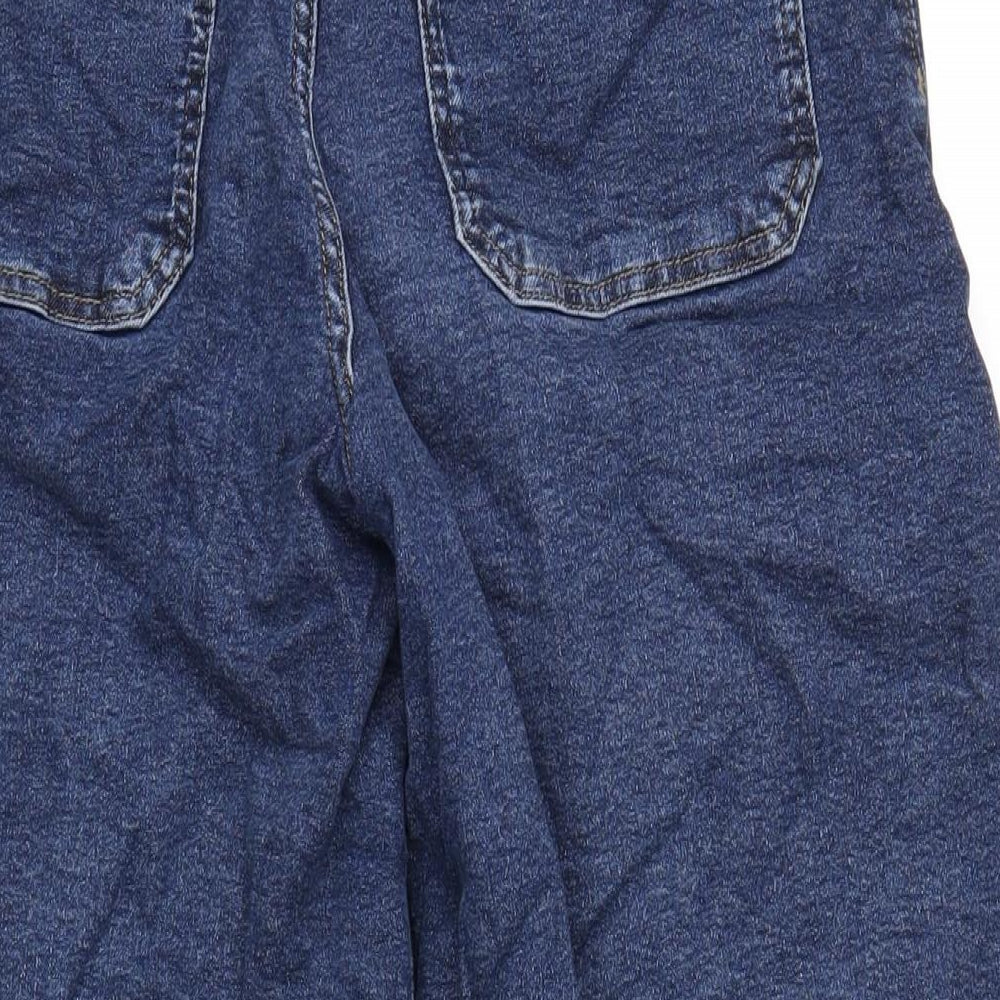 Mango Womens Blue Cotton Wide-Leg Jeans Size 14 L28 in Regular Zip