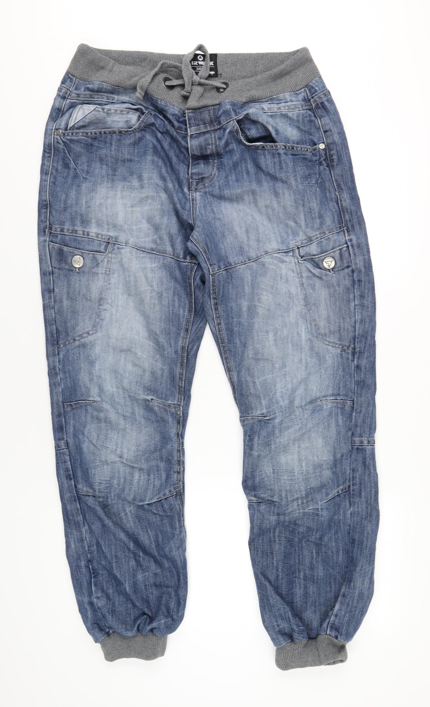 AIRWALK Mens Blue Cotton Tapered Jeans Size 36 in L30 in Regular Drawstring