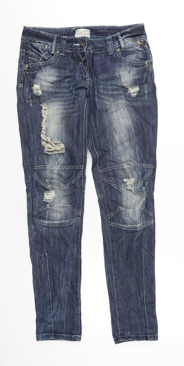 Blonde Heritage Womens Blue Cotton Straight Jeans Size 8 L32 in Regular Button