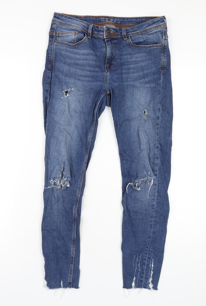Zara Womens Blue Cotton Skinny Jeans Size 10 L27 in Regular Zip