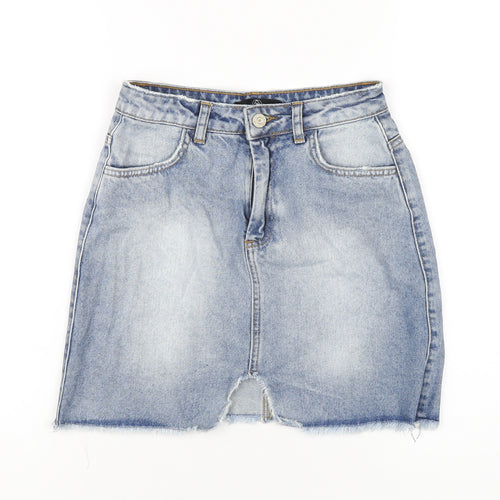 Missguided Womens Blue Cotton A-Line Skirt Size 6 Zip