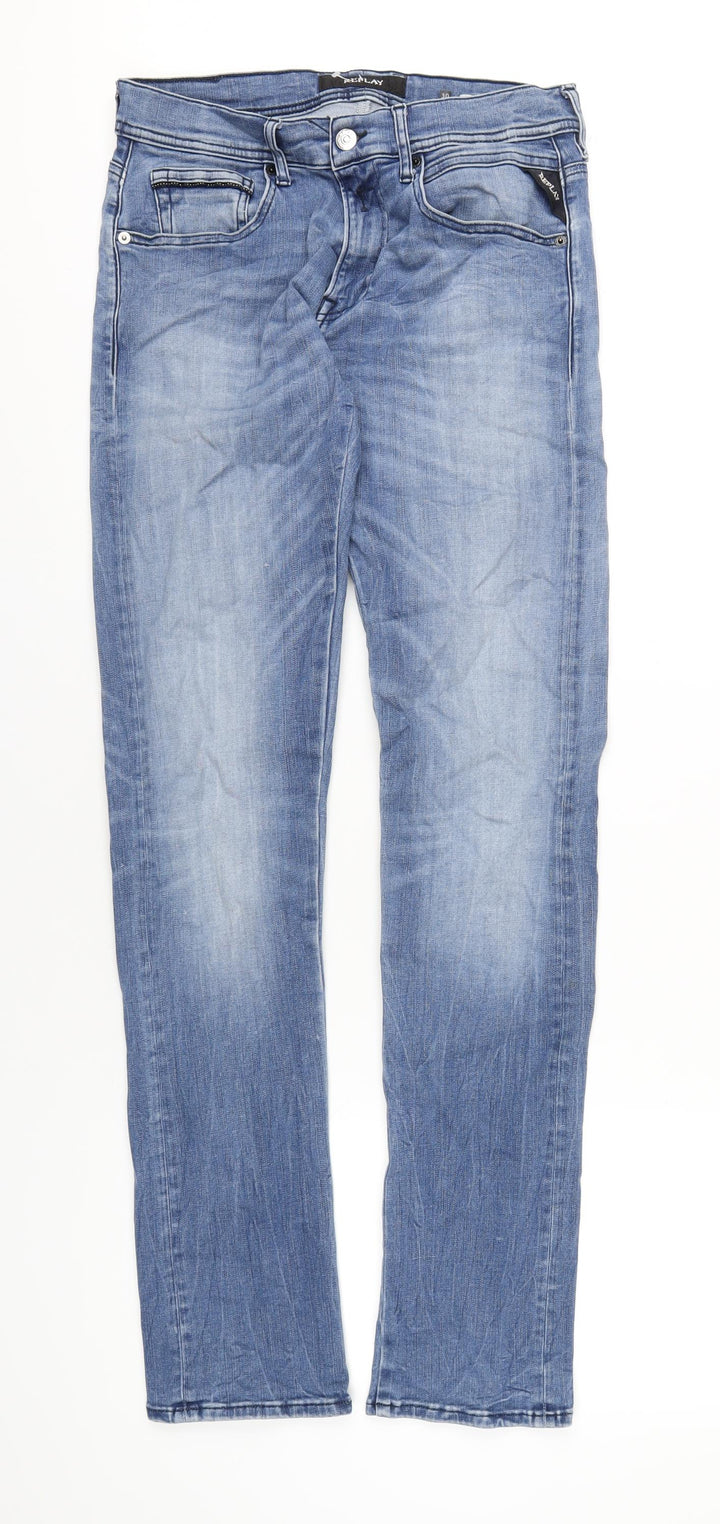 Replay Mens Blue Cotton Skinny Jeans Size 30 in L34 in Regular Zip