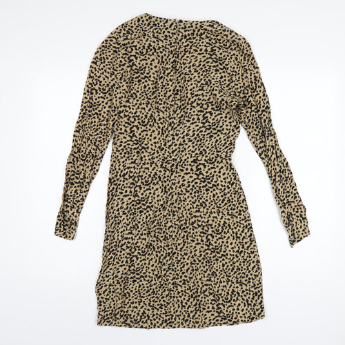 H&M Womens Brown Animal Print Viscose A-Line Size 6 Round Neck Zip