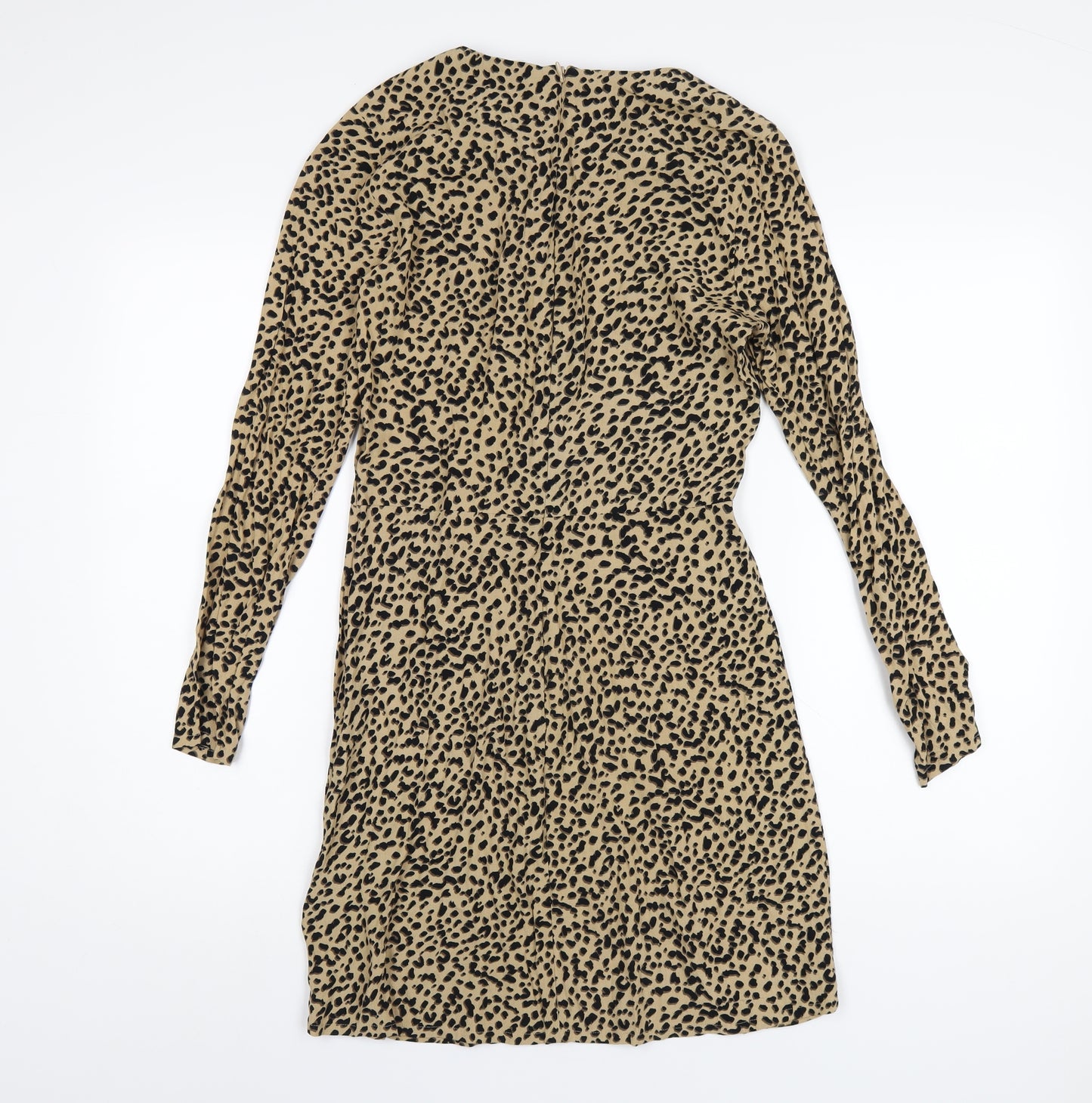 H&M Womens Brown Animal Print Viscose A-Line Size 6 Round Neck Zip