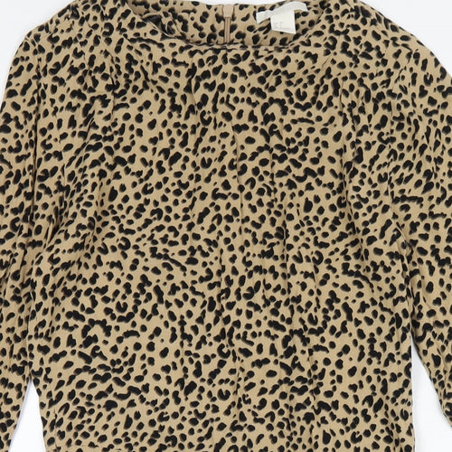 H&M Womens Brown Animal Print Viscose A-Line Size 6 Round Neck Zip