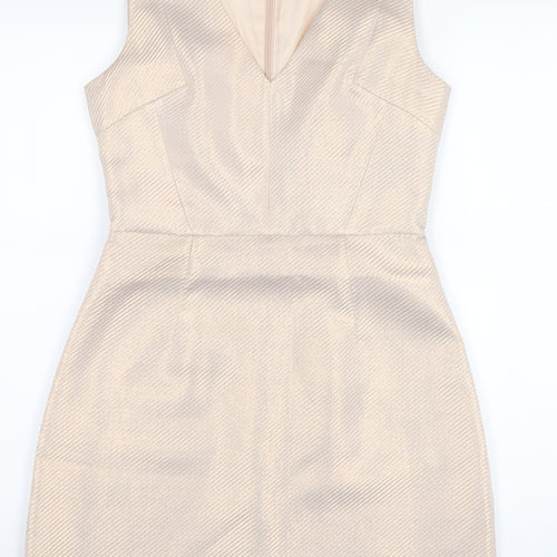 Oasis Womens Beige Polyester A-Line Size 8 V-Neck Zip