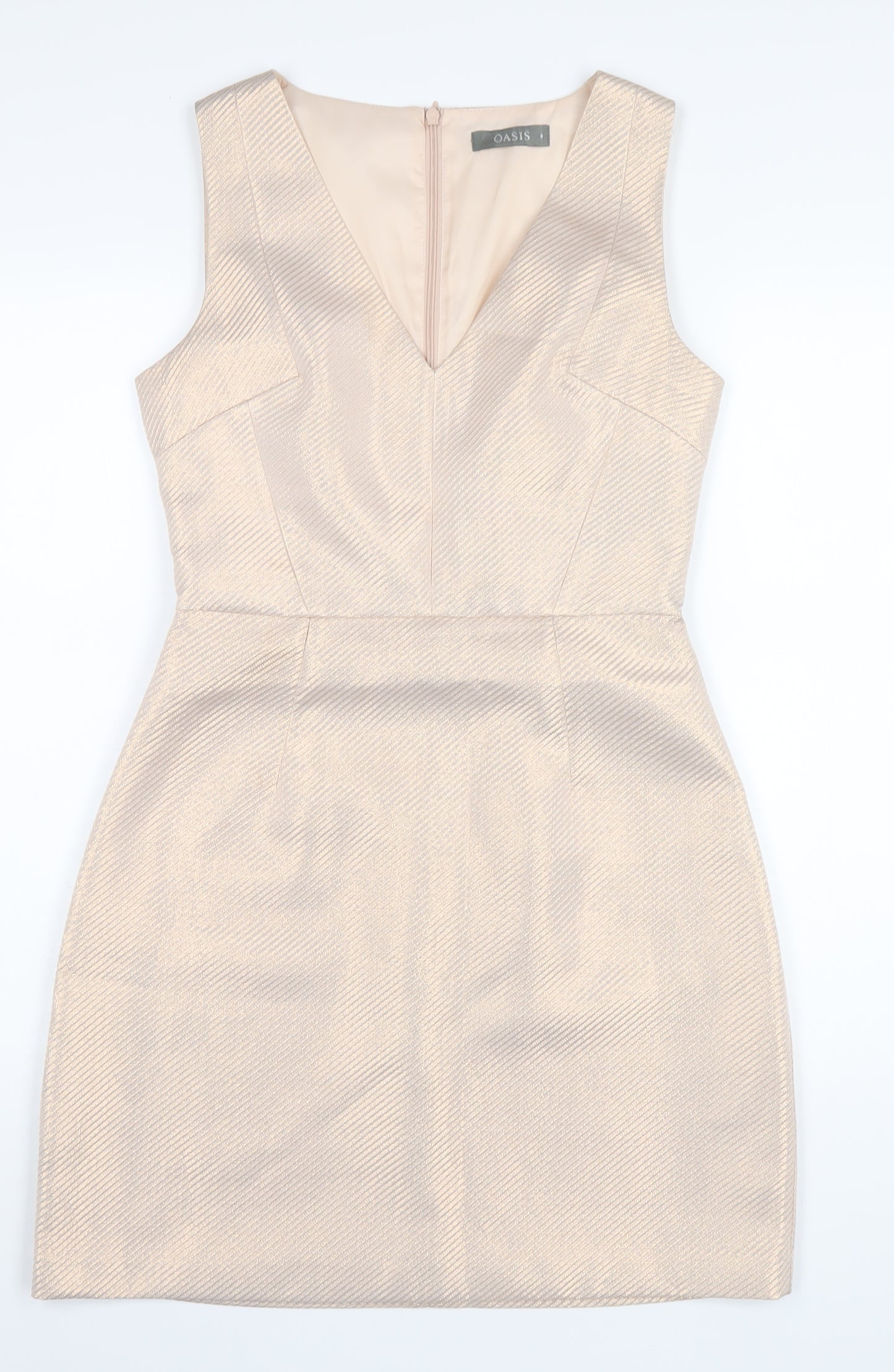 Oasis Womens Beige Polyester A-Line Size 8 V-Neck Zip
