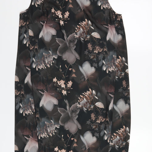 NEXT Womens Black Floral Polyester A-Line Size 12 Round Neck Zip