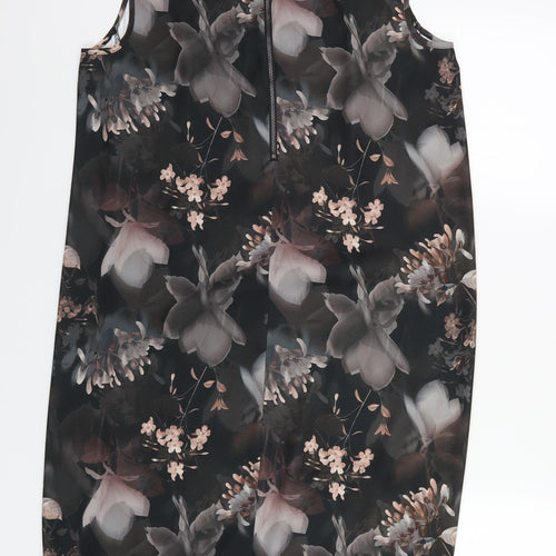 NEXT Womens Black Floral Polyester A-Line Size 12 Round Neck Zip