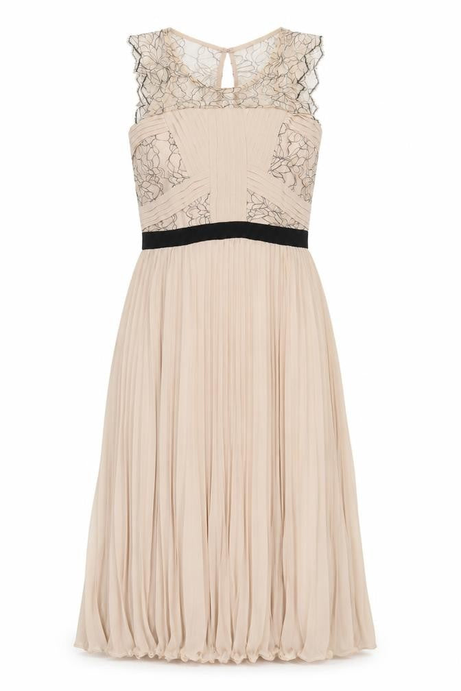 Front view of Monsoon women’s beige nylon a-line, size UK 10, round neck zip