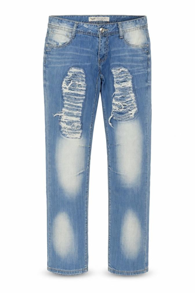 Front view of Black Bat men’s blue cotton straight jeans, size 32, in, 32-inch leg regular button