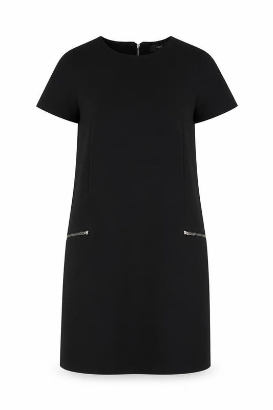 Front view of Next women’s black polyester a-line, size UK 12, round neck zip