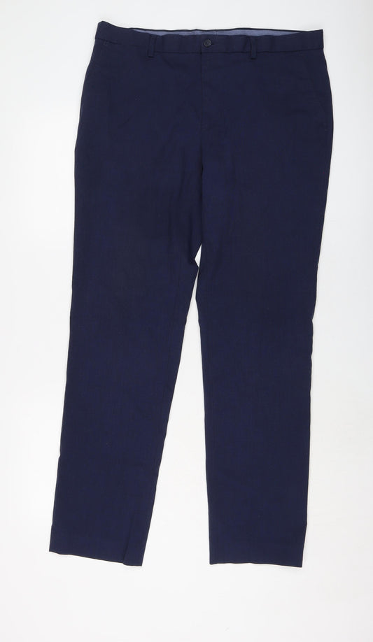 Marks and Spencer Mens Blue Polyester Trousers Size 36 in L33 in Regular Button